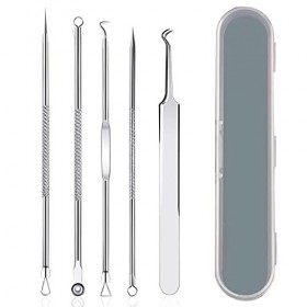LacyMC 5 Pièces Blackhead Remover Outil,Kit Extracteur Point Noir Professional Tire Comédon Suppression dAcné Outil Manuel,P