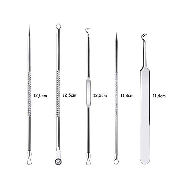 LacyMC 5 Pièces Blackhead Remover Outil,Kit Extracteur Point Noir Professional Tire Comédon Suppression dAcné Outil Manuel,P