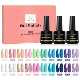 YSUVIN Vernis Semi Permanent Kit, 23PCS Pastel Bleu Rose Violet Paillettes Printemps été Vernis Gel Soak Off UV Lot Vernis à 