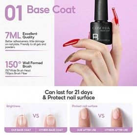 COSCELIA Vernis Semi Permanent, Base et Top Coat Vernis Semi Permanent No Wipe Top Coat et Base Coat Vernis à Ongles 2*7ML