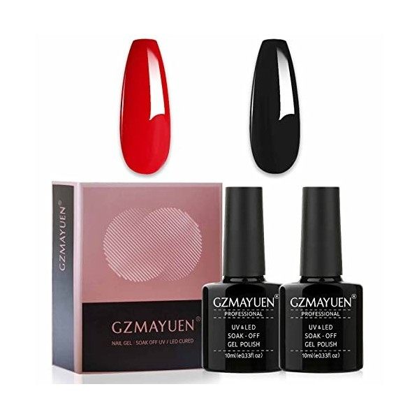 GZMAYUEN Vernis Semi Permanent Rouge et Noir Vernis Gel UV 10ML 2Pcs Vernis Gel Polish Vernis à Ongles Gel Couleur Ongle UV G