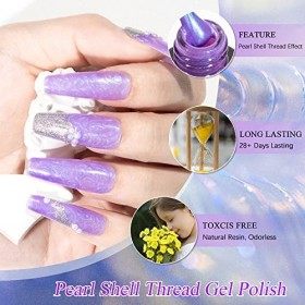 MIZHSE Perle Gel Vernis À Ongles 6 Couleurs Paillettes Dessin Sirène Shimmer Gel Shell Fil Gel Polonais Soak Off Manucure Ens