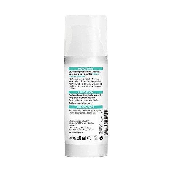 Eau Précieuse - Gel Anti-Bouton Purifiant Clearskin - Soin pour la peau 2-en-1 - Aide à réduire boutons et points noirs - Pea...