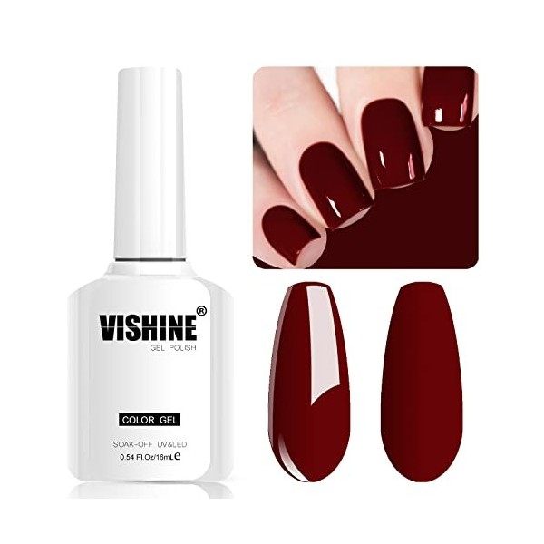 Vishine Vernis Gel Bordeaux 16ml Soak Off UV LED Nail Art Vernis à Ongles Gel Semi-Permanent Gel Polish Usage Professionnel d