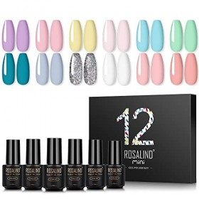 ROSALIND Couleurs Nail Gel Vernis Semi Permanent 12pcs 7ml Série Hiver Pastel Blanc Violet Jaune Rose Clair Soak Off UV Gel V