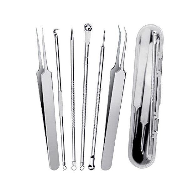 Extracteur Point Noir,6 Pcs Tire-Comédon Inox Professionnel Outil Dacné Pince(avec Boite)Blackhead Remover Outilour Tire Com ...