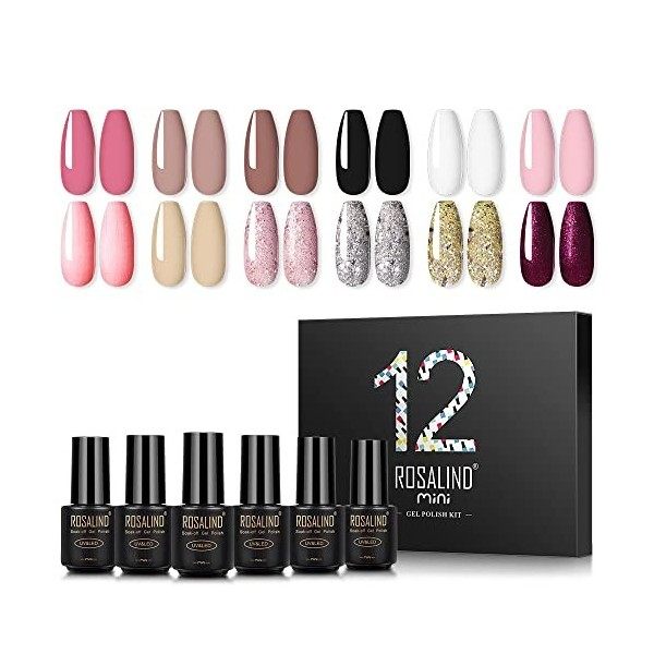 ROSALIND Couleurs Nail Gel Vernis Semi Permanent 12pcs 7ml Série Hiver Pastel Blanc Violet Jaune Rose Clair Soak Off UV Gel V