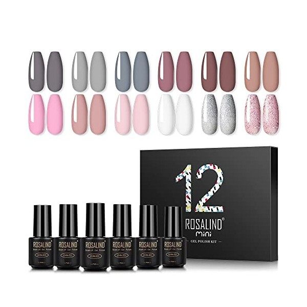 ROSALIND Couleurs Nail Gel Vernis Semi Permanent 12pcs 7ml Série Hiver Pastel Blanc Violet Jaune Rose Clair Soak Off UV Gel V