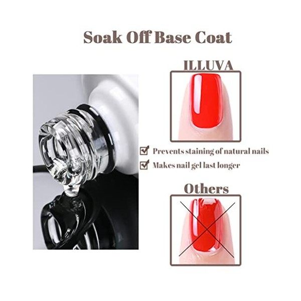 Soak Off Base Coat Primer Vernis Semi Permanent pour Ongle Gel UV, Clear, 12ML