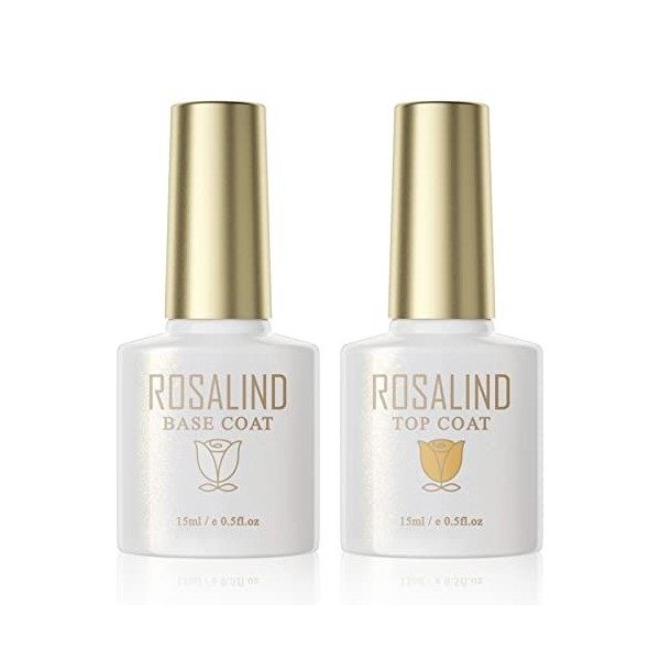 ROSALIND Base et Top Coat Vernis Semi Permanent, UV LED Soak Off Vernis à Ongles Gel Polish kit manucure semi permanent 2x15m