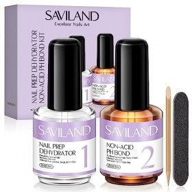 Saviland Kit de Déshydrateur et Primer Vernis Semi Permanent, Air Dry Nail Prep et Primer Sans Acide pour Longue Durée de Con