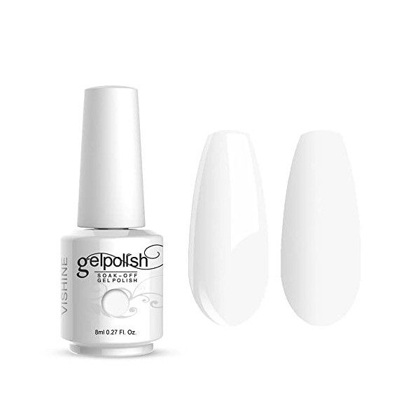 Vishine 8ml Vernis à Ongles Gel Semi Permanent UV LED aux 298 Couleurs Divers pour Nail Art Manucures Blanc 020
