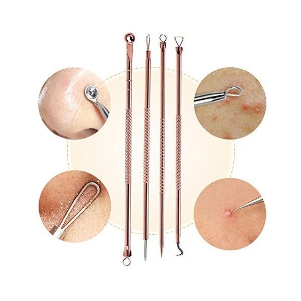 Juanya Kit Extracteur Point Noir Professional Tire Comédon Suppression dAcné Outil Manuel pour Nez Visage avec Boîte 4 Pièce ...