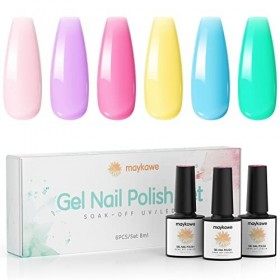 Maykawe Vernis Semi Permanent Fluo, 6 Couleurs Néon Vernis, Fluorescent Vert Jaune Orange Rose Violet Bleu Vernis à Ongles en