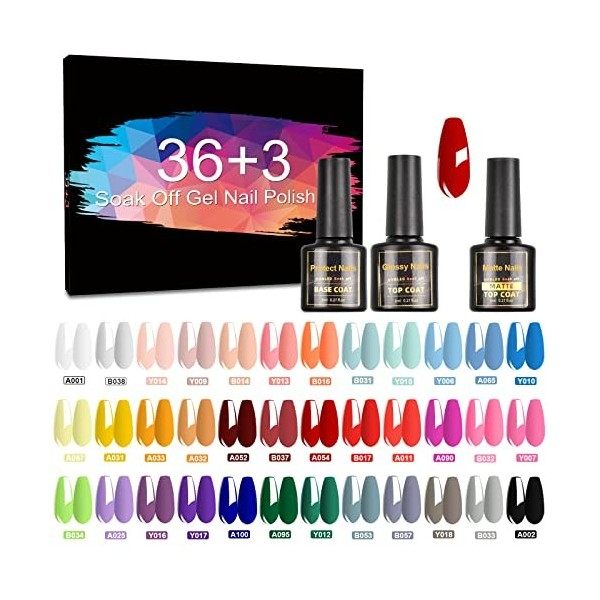 STINLAND Vernis Gels Semi Permanents Avec Base Coat, Glossy et Matte Top Coat, Soak Off UV LED Vernis à Ongles Pour Les Salon