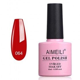 AIMEILI Soak Off UV LED Vernis à Ongles Gel Semi-Permanent Rouge Gel Polish - Pillar Box Red 064 10ml