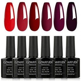 GZMAYUEN Vernis UV Semi Permanent Ongles Rouge Vernis Gel 10ML Vernis à Ongles Rouge Vif Gel Couleur Ongle UV Rouge Foncé 6Pc
