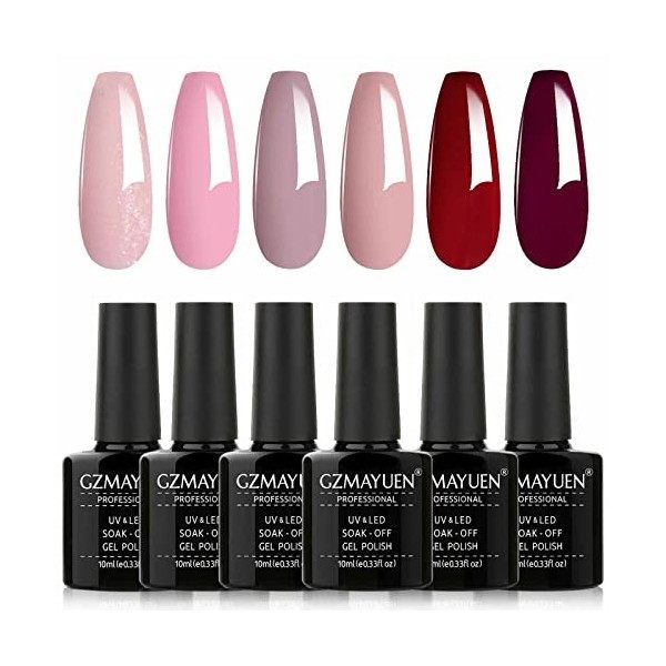 GZMAYUEN Vernis UV Semi Permanent Ongles Rouge Vernis Gel 10ML Vernis à Ongles Rouge Vif Gel Couleur Ongle UV Rouge Foncé 6Pc