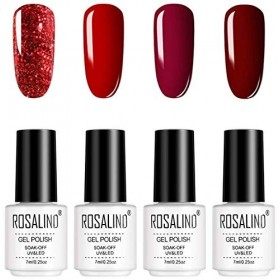 ROSALIND 7ml Rouge Vernis Semi Permanent 4 Couleur Vernis à Ongles Gel Nail Polish Saok Off Pour Les Ongles en Gel UV Red Nai