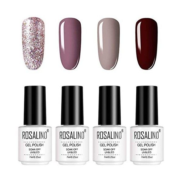 ROSALIND 7ml Rouge Vernis Semi Permanent 4 Couleur Vernis à Ongles Gel Nail Polish Saok Off Pour Les Ongles en Gel UV Red Nai