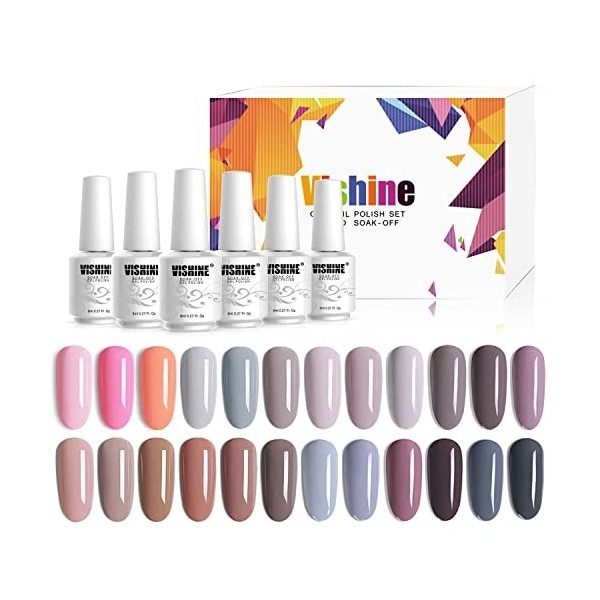 Vishine Lot de 22 couleurs Vernis Gel Semi-Permanent avec Base Coat & Top Coat Kit,Vernis à Ongles Gel UV LED Soak Off 24 Fla