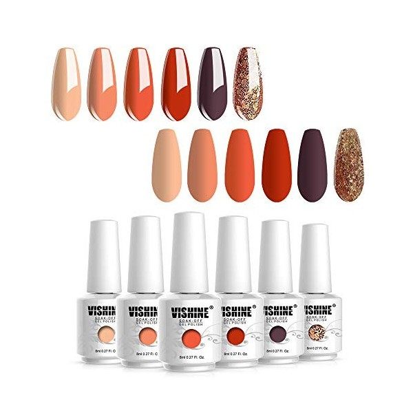 Vishine Vernis Gel Semi Permanent, UV LED Vernis à Ongles Gel Soak OffCouleurs Pourpre Bleu Paillettes Cadeau Coffret 6pcs x 