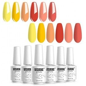 Vishine Vernis Gel Semi Permanent - Vernis à Ongles Gel UV LED Gel Polish Soak Off Nail Art Lot de 6 Couleurs Jaune Pêche Cad