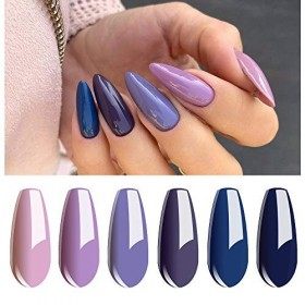 Vishine Vernis Gel Semi Permanent UV LED Vernis à Ongles Gel Soak Off 6 Couleurs Pourpre Violet et Bleu Débutant Kit Durable 