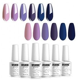 Vishine Vernis Gel Semi Permanent UV LED Vernis à Ongles Gel Soak Off 6 Couleurs Pourpre Violet et Bleu Débutant Kit Durable 