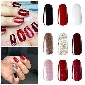 Lot de Vernis Semi permanent Vernis à Ongles Gel UV LED SoakOff 9 Couleurs Kit Manicure Ongle Classique Nail Art Coffre