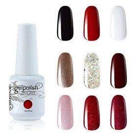 Lot de Vernis Semi permanent Vernis à Ongles Gel UV LED SoakOff 9 Couleurs Kit Manicure Ongle Classique Nail Art Coffre