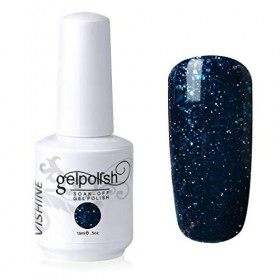 Vishine Vernis à ongles Semi-permanent Soak Off UV LED Gel Polish Diy Manucure Glitter Vertish Bleu 451 