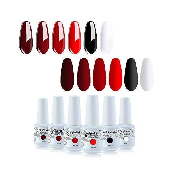 Vishine Lot de 6 Couleurs 8ml Vernis à Ongles Semi Permanent UV LED Gel UV Soak Off aux Couleurs Variées pour Nail Art 019