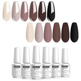 Lot de Vernis Semi permanent Vernis à Ongles 6 Couleurs Nu Brun Gel UV LED Soak Off Manicure Ongle Classique Nail Art