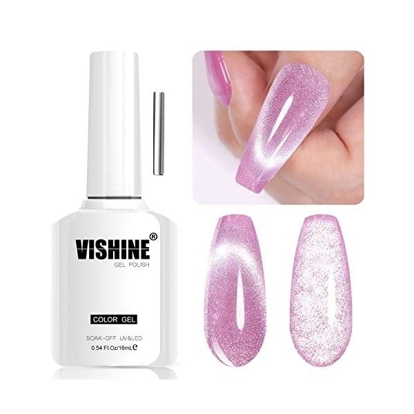 Vishine Lot de 6 Vernis Semi-permanent Magnétique, Holographique Pailleté Cat Eye Vernis Gel UV Semi Permanent Brillant Scint