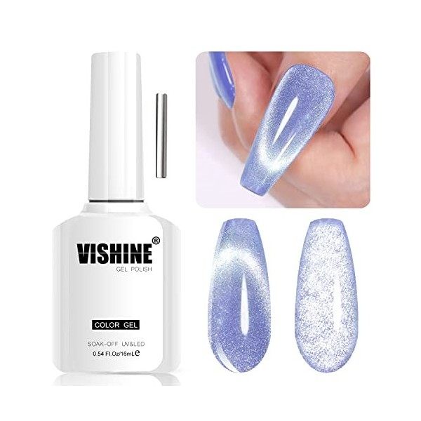 Vishine Lot de 6 Vernis Semi-permanent Magnétique, Holographique Pailleté Cat Eye Vernis Gel UV Semi Permanent Brillant Scint