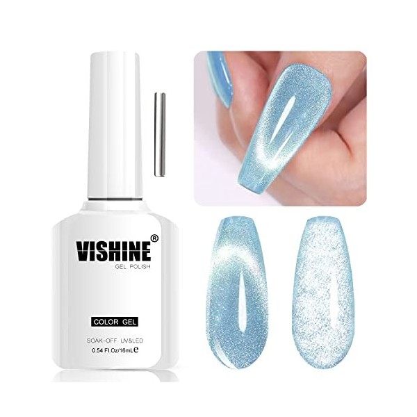 Vishine Lot de 6 Vernis Semi-permanent Magnétique, Holographique Pailleté Cat Eye Vernis Gel UV Semi Permanent Brillant Scint