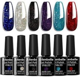 Allenbelle Vernis Semi Permanent Vernis à ongle Gel UV LED Nail Art Soak Off Manucure 7.3ml/pc Lot de 6 022