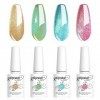 Vishine Lot de Vernis à Ongles Gel, 4 Couleurs Hologram Holographique Doré Vert Bleu Rose Pailleté Vernis Gel Semi-permanent 