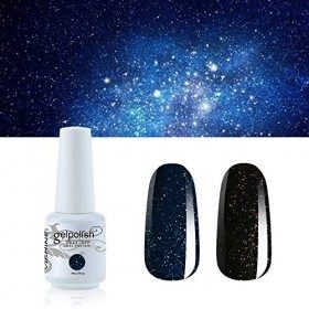 Vishine Lot de 2 Couleurs Bleu marine paillettes & Noir paillettes Vernis Gel Semi Permanent Soak Off UV LED vernis à ongles 