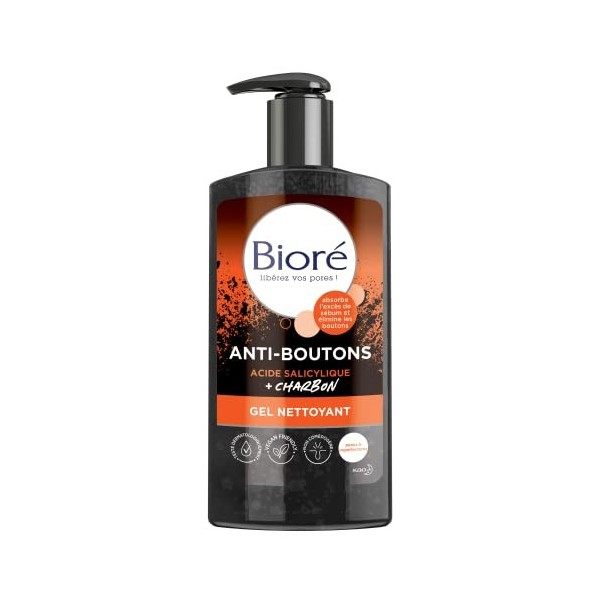 BIORÉ Gel Nettoyant Anti-Boutons au Charbon + Acide Salicylique 200ml Crème Jour et Nuit