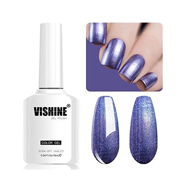 Vishine Lot de 6 Vernis à Ongles Brillant à Miroir Métallique Gel Nail Polish Longue Durée Magnifique Effet Perle Nail Art Co