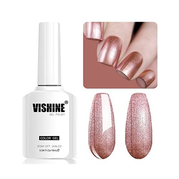 Vishine Lot de 6 Vernis à Ongles Brillant à Miroir Métallique Gel Nail Polish Longue Durée Magnifique Effet Perle Nail Art Co