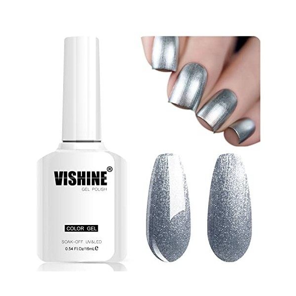 Vishine Lot de 6 Vernis à Ongles Brillant à Miroir Métallique Gel Nail Polish Longue Durée Magnifique Effet Perle Nail Art Co