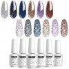 Vishine Soak Off UV LED Paillettes Vernis à Ongles Gel Semi-Permanent Lot de Multicolore Set Ensemble de Couleurs 6 X 8ml