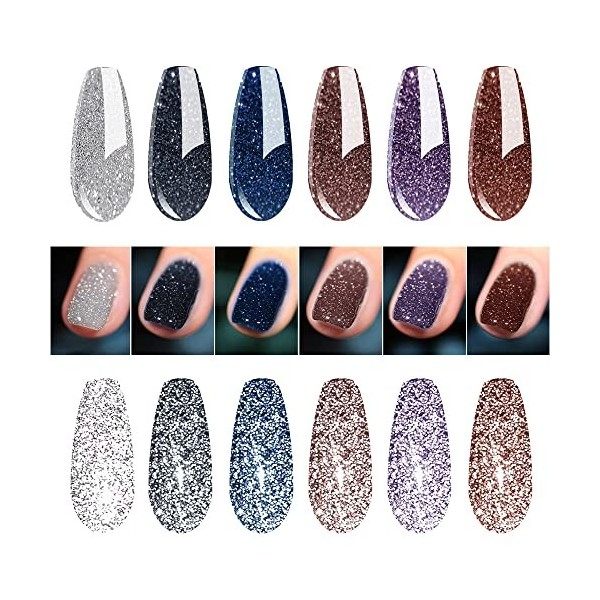 Vishine Soak Off UV LED Paillettes Vernis à Ongles Gel Semi-Permanent Lot de Multicolore Set Ensemble de Couleurs 6 X 8ml