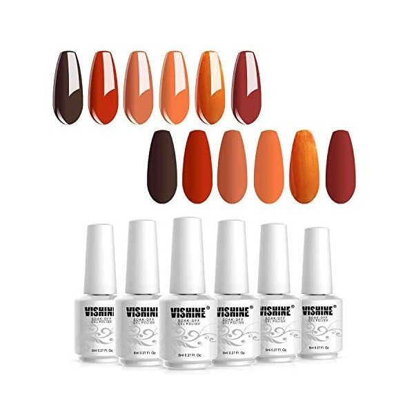 Vishine Vernis Semi Permanent Orange Collection Lot de Couleur Gel Pour Ongles en Gel UV Soak Off Gife Kit Manicure 8ml