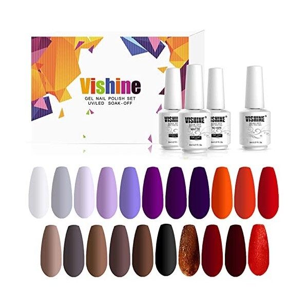 Vishine Lot de 24pcs Vernis à Ongles Gel Semi Permanent UV LED Manucure Nail Art aux Couleurs Variées 015