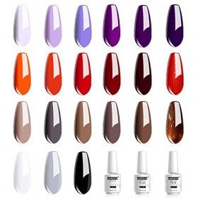 Vishine Lot de 24pcs Vernis à Ongles Gel Semi Permanent UV LED Manucure Nail Art aux Couleurs Variées 015