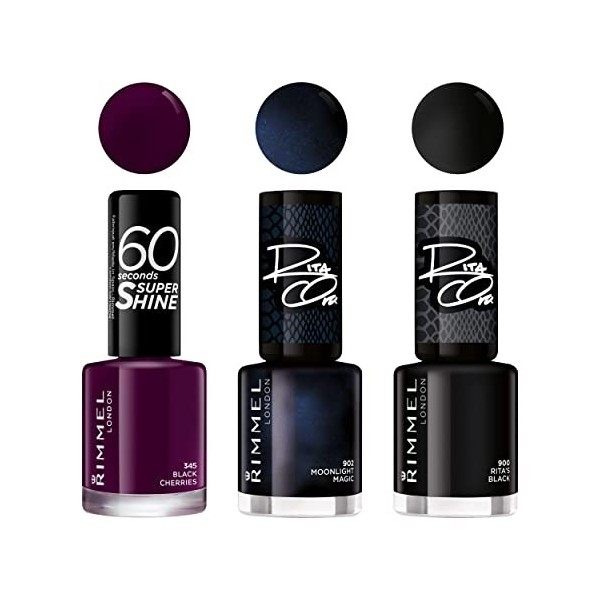 Rimmel - Vernis à Ongles 60 Seconds Super Shine Rita Ora Shades of Black - Ultra Brillance et Longue Tenue - Séchage Rapide -